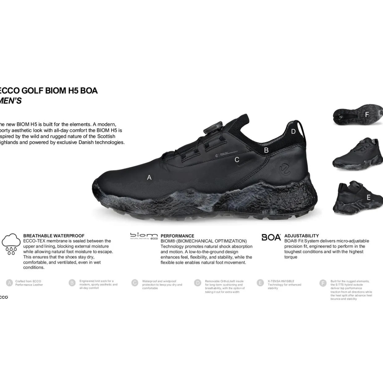 ECCO Mens Golf Shoes|Spikeless Golf Shoes^Golf Biom H5 BOA Spikeless Golf Shoes