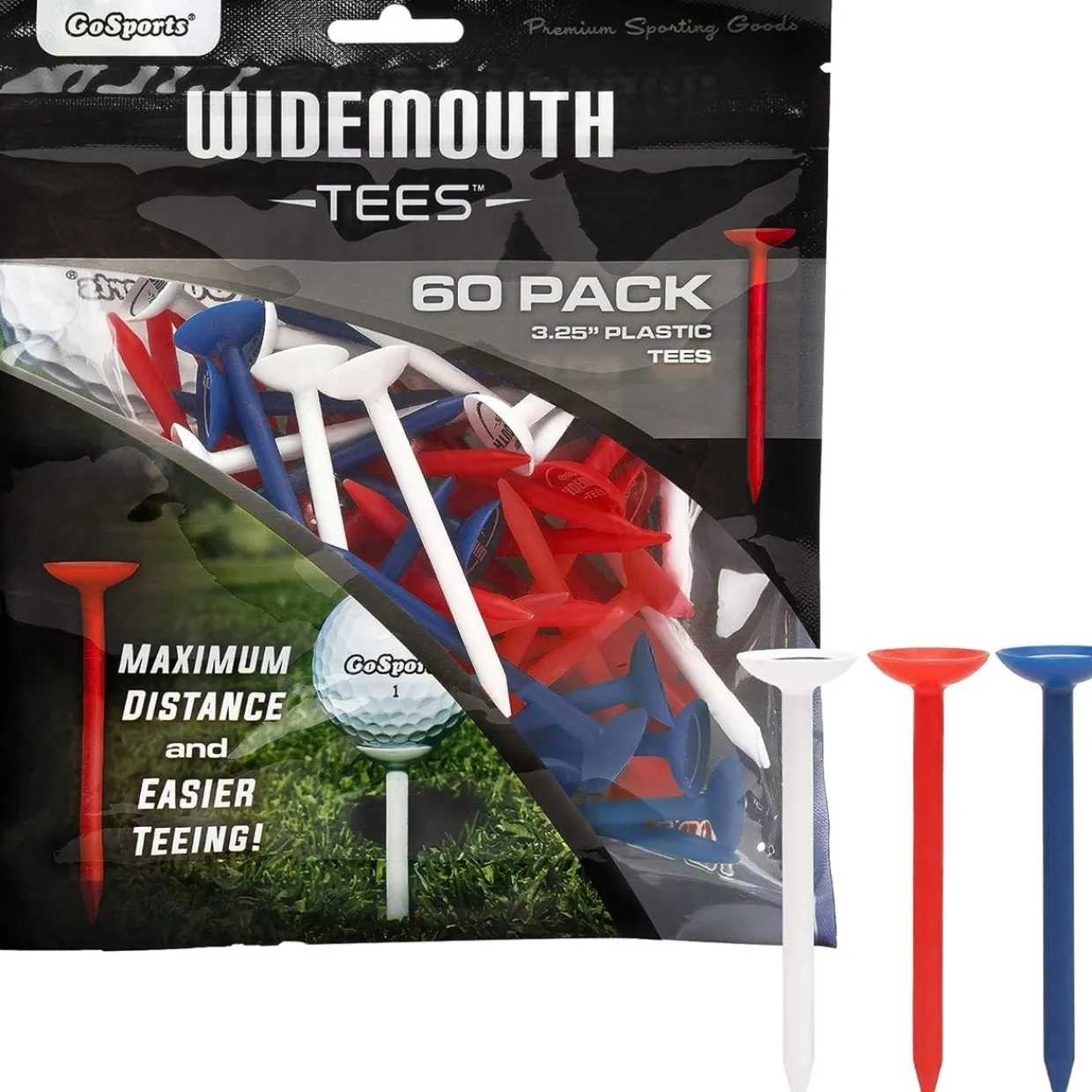 Go Sports Tees^3 1/4" Widemouth 60 Pack Golf Tees
