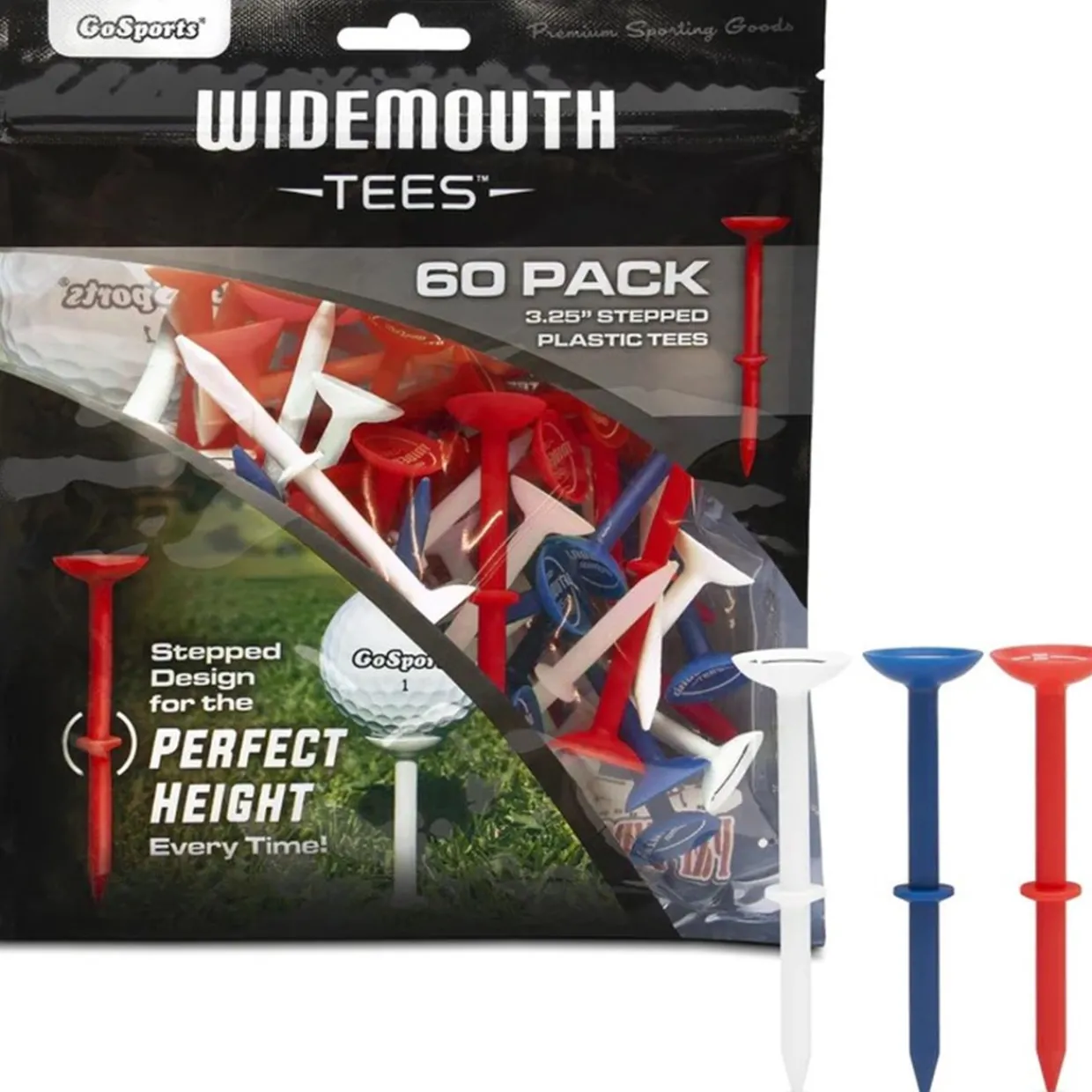 Go Sports Tees^3 1/4" Widemouth Stepped 60 Pack Golf Tees