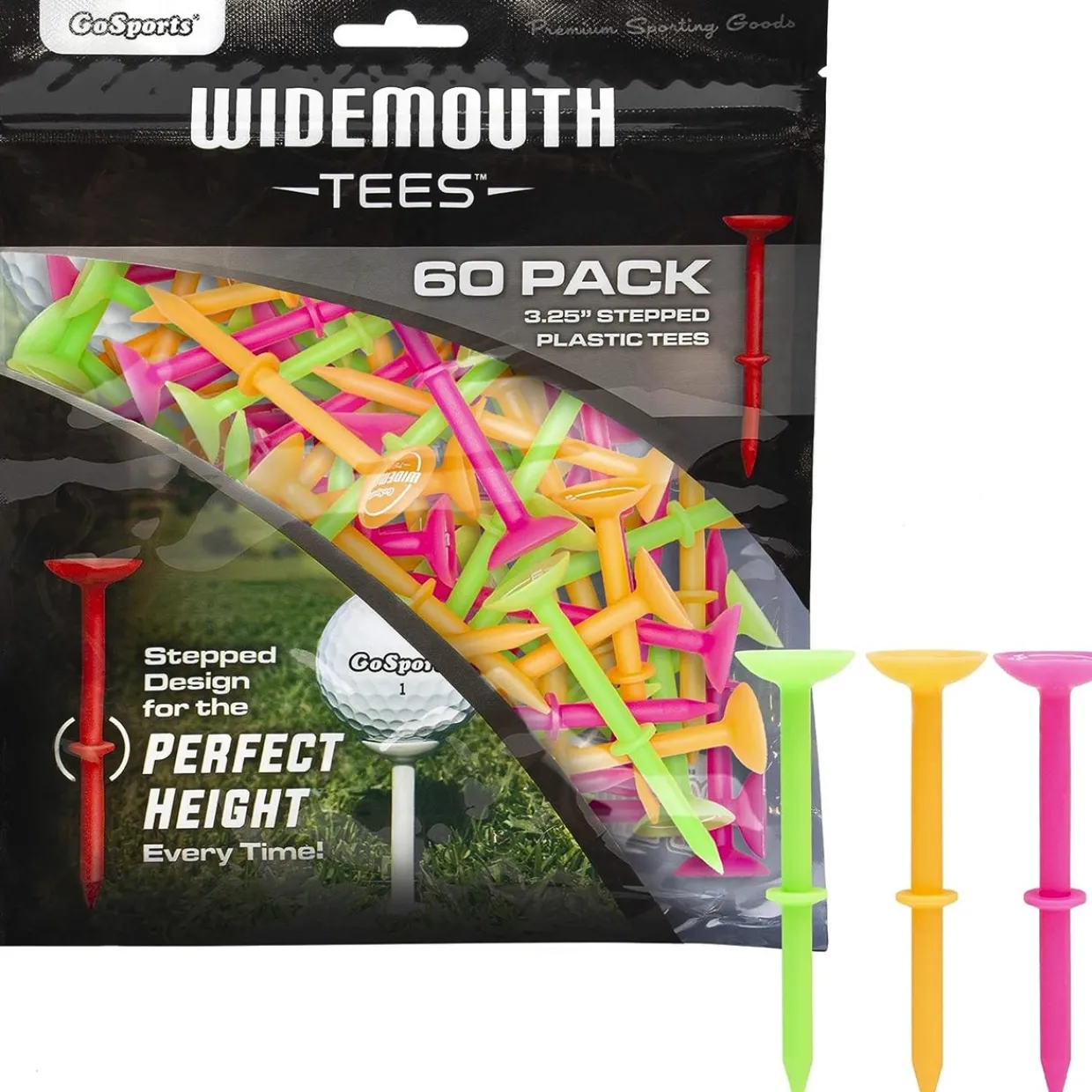 Go Sports Tees^3 1/4" Widemouth Stepped 60 Pack Golf Tees