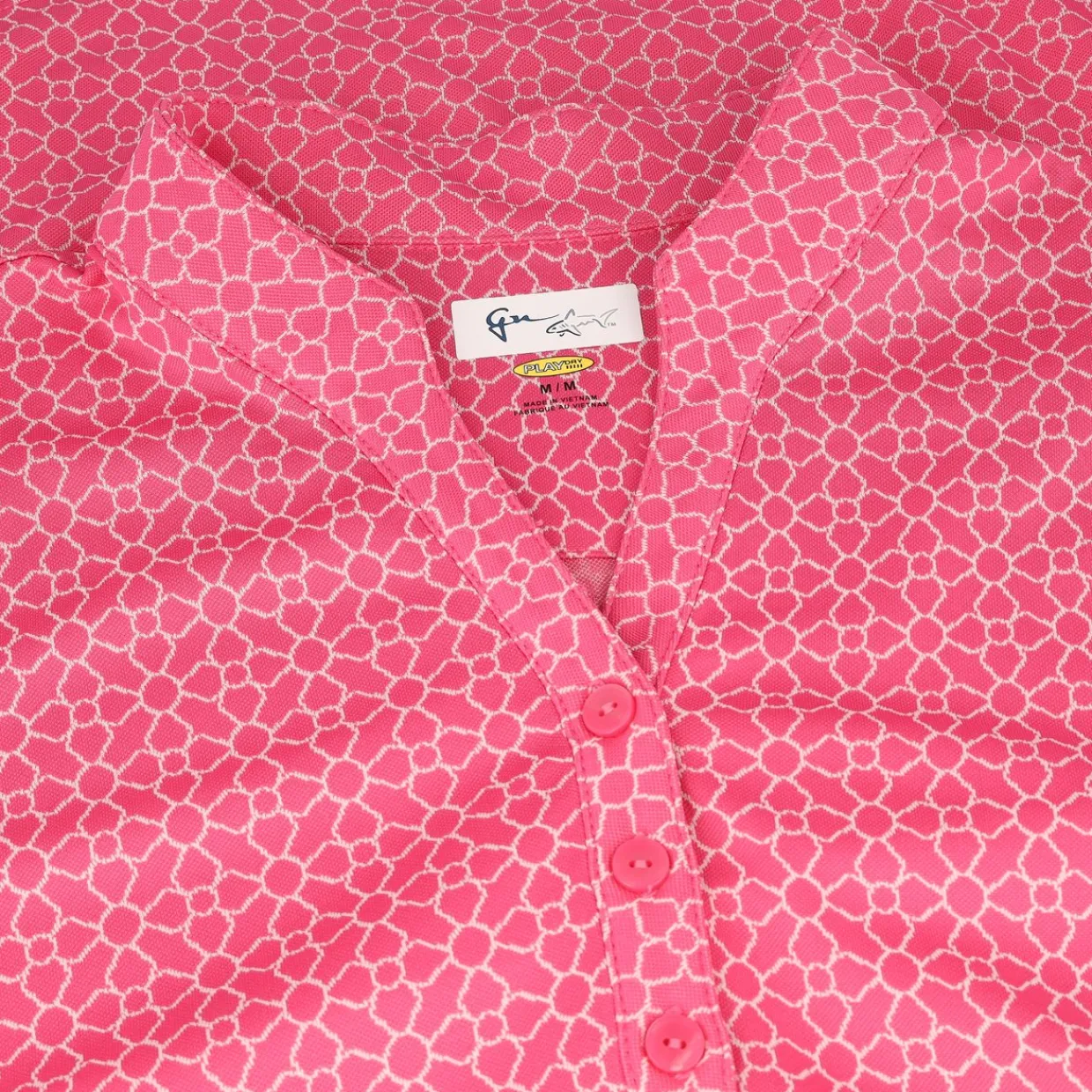 Greg Norman Ladies Golf Apparel^Trei Jacquard Button hirt Poo hort eeve Gof Appare