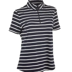 IBKUL Ladies Golf Apparel^hort eeve 1/4-Zip ock Neck Top - Wide tripe hirt Poo hort eeve Gof Appare