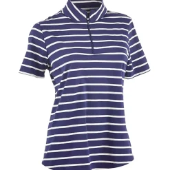 IBKUL Ladies Golf Apparel^hort eeve 1/4-Zip ock Neck Top - Wide tripe hirt Poo hort eeve Gof Appare